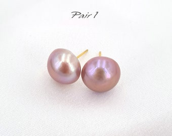 12mm+ Freshwater Mabe Pearl Studs | Metallic Purple Pink | Blister Pearl | 925 Sterling Silver | AAA | Large Pearl Studs | Lavender