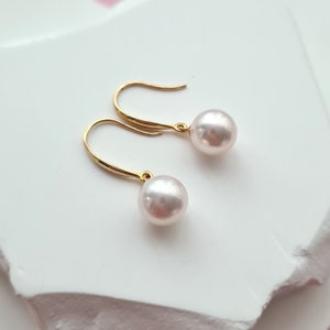 Akoya Pearl Drop Earrings 18k gold Akoya Pearl Jewelry Gifts for Her Gifts for Mothers | Minimalist Fine Pearl Jewelry Akoya Pearl Ear Drop
