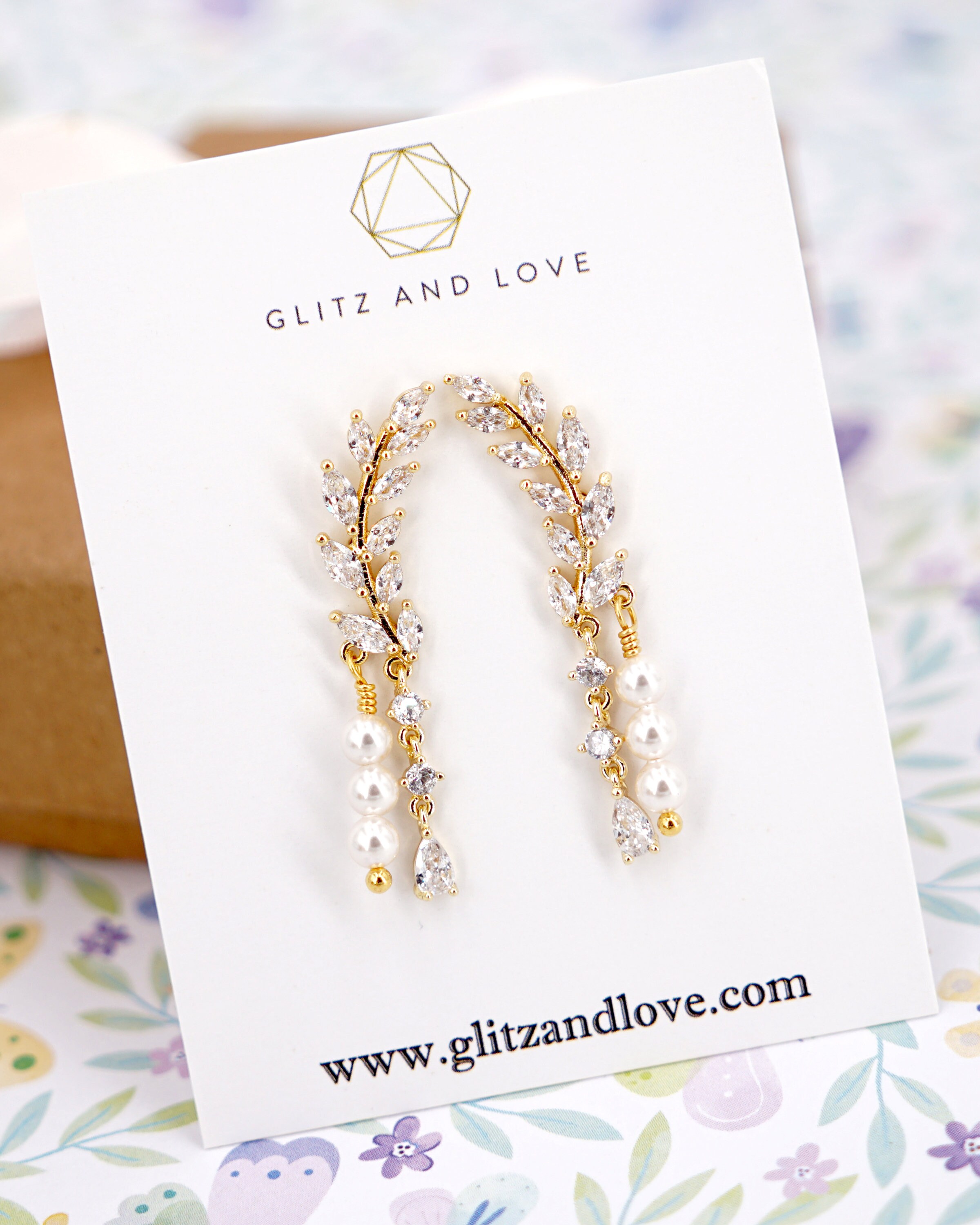 Silver Olive Leaf Drop Pearl Earrings 