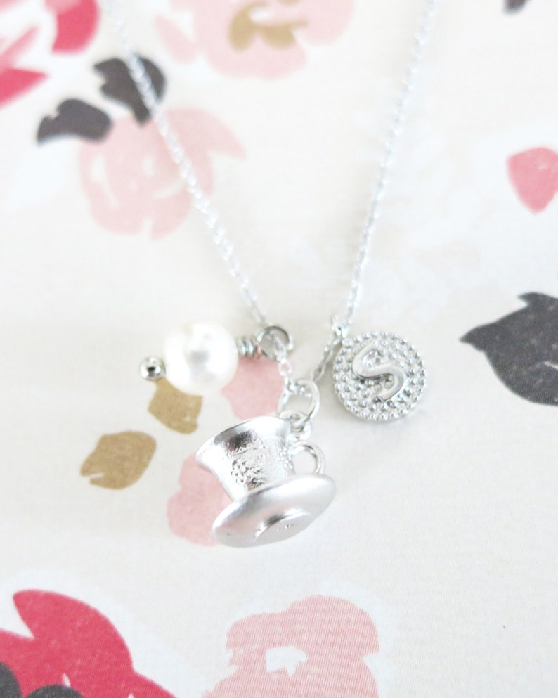 Personalised Initial letter Silver Tea Cup Necklace / Alice in Etsy
