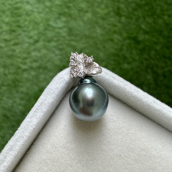 Tahitian Pearl Necklace 10mm+ Pearl Pendant Green Blue Gray Baroque | Black Pearl Tahitian Pearls Jewelry | Bride Anniversary