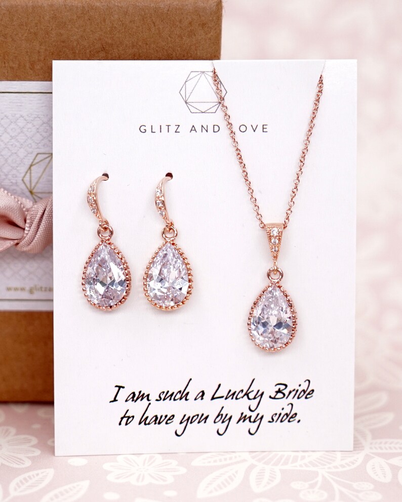 Cubic Zirconia Teardrop Necklace Wedding Bridal shower Etsy