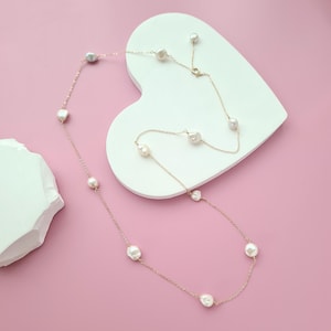 Pearl Floating Necklace 14k Gold Filled High Lustre Freshwater White Keshi Pearl Jewelry Minimalist Everyday Pearl Jewelry