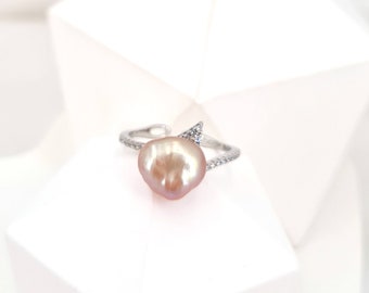 Keshi Pearl Ring Purple Freshwater Pearl Baroque Pearl Jewelry 18k White Gold Vermeil Minimalist pearl Everyday Jewelry Cocktail Classy Ring