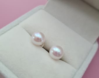 7.5mmアコヤ天然ホワイトパール 18Kゴールド スタッドピアス 1119-2