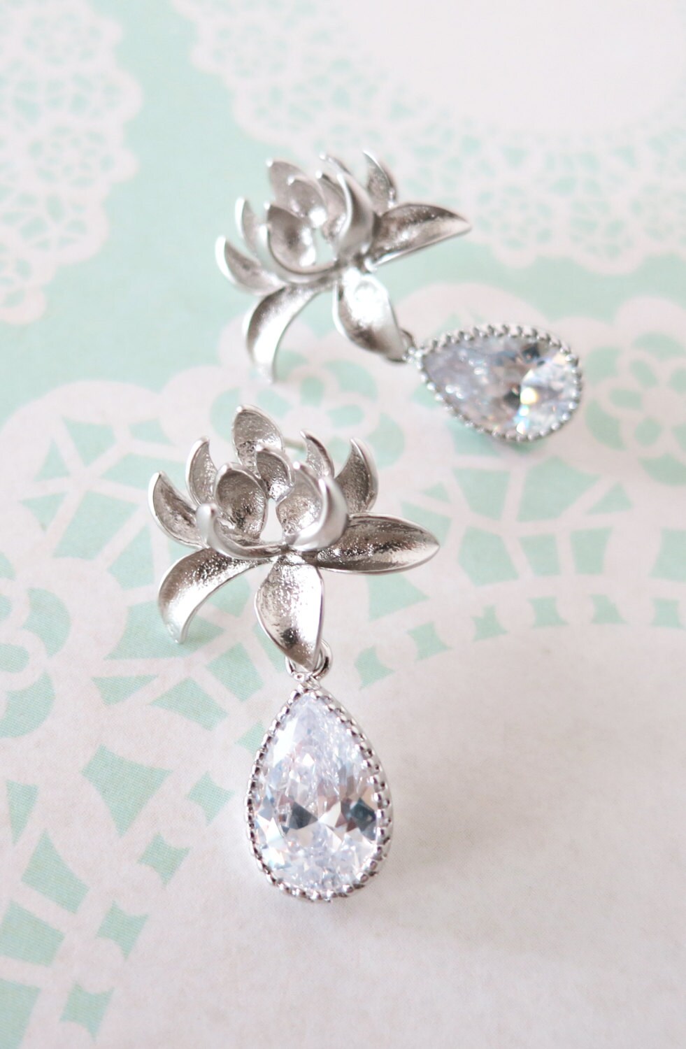 Lily Silver Lily Earrings with Cubic Zirconia Teardrop Etsy