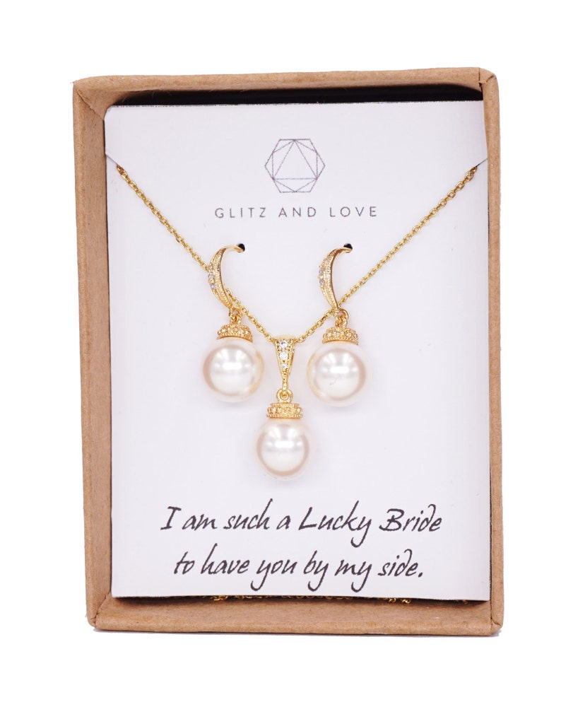 Simple Pearl Drop Necklace Earrings Set Swarovski Bridal Etsy