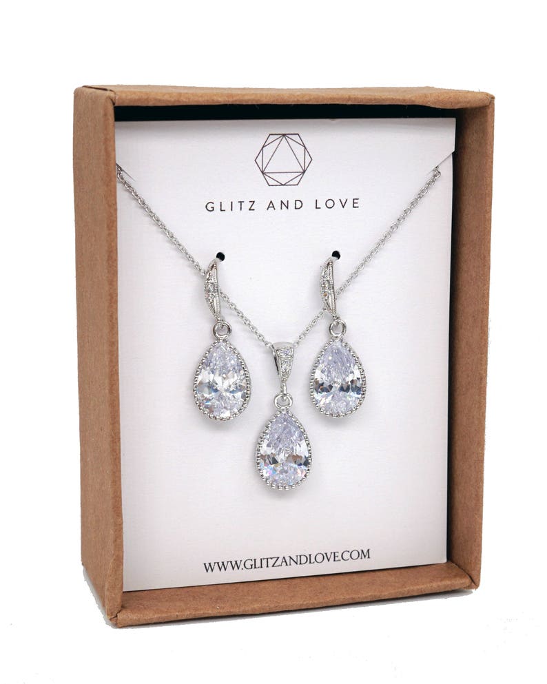 Cubic Zirconia Teardrop Necklace Wedding Bridal shower Etsy