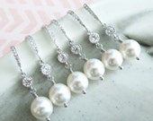 Paige - Swarovski Pearl Drop Earrings, Cubic zirconia earrings, gifts for her, Bridesmaid Earrings, Bridal Jewelry, white weddings, sparkly
