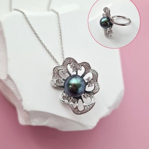 Tahitian Pearl Pendant Necklace Ring Dual Use Pearl Jewelry Peacock Green Pearl | Black Pearl Tahitian Pearls Jewelry | Bride Anniversary