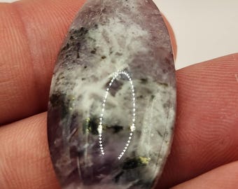 Banded Amethyst Oval Cabochon with Pyrite Inclusions