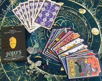 JoJo&#39;s Bizarre Adventure Tarot 5th Generation 22 Major Arcana + Egypt 9 Glory Gods Art Print Card, Tarot+Crystal+Tablecloth Gift Box