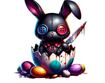 Easter Bunny with knife PNG, Snarky Bunny Clipart, Funny Easter sublimation design,  Spooky Easter DTF Tshirt Transfer, Spooky Rabbit PNG,