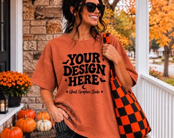 Comfort Colors C1717 Yam Shirt Mockup | CC 1717 Yam Tshirt Mockup | Fun Trendy Spooky Fall Halloween Style Tee | Casual Cozy Fall Halloween