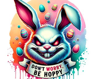 Don't Worry Be Hoppy PNG, Easter Bunny Clipart, Evil Easter sublimation, Evil Easter Bunny Png, Spooky Easter PNG, Evil bunny clipart