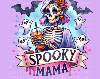 Spooky Mama PNG, Spooky Skeleton Clipart, Skeleton sublimation design, spooky bats, Mom life PNG
