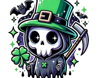 Cute St Pattys Reaper PNG, Spooky St Patricks Clipart, St Patrick's day sublimation, Spooky Irish DTF, Spooky St Patricks day png