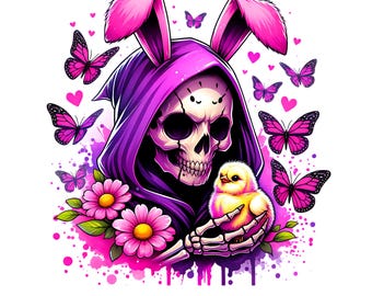 Reaper Holding Chick PNG, Easter Bunny , Spooky Easter sublimation, Reaper Bunny Png, Spooky Easter PNG,baby chick, spooky floral