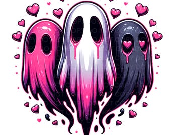 Drei Valentinstag Geister PNG, Geist PNG, rosa Geist PNG, Vday PNG, Valentinstag PNG, Gruselige PNG, Valentinstag Clipart,