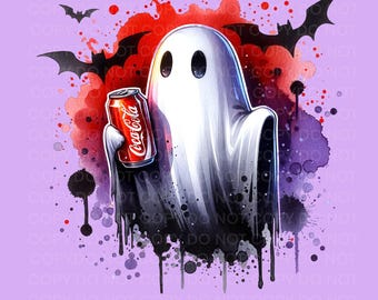 Coke Ghost PNG, Spooky Ghost sublimation design Coke Ghost PNG Halloween lover funny cute ghost coke cola lover