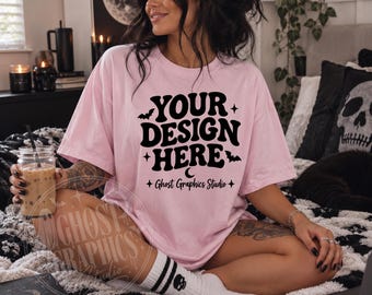 Comfort Colors C1717 Blossom Shirt Mockup | CC 1717 Blossom T-shirt Mockup | Model Mock | Tattooed Model | Edgy Alternative Shirt Mockup