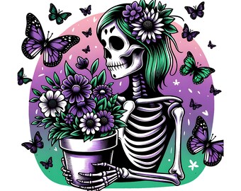 Goth Plant Lady PNG, Plant Clipart, Spooky Plants sublimation, Skeleton Png, Plant Skeleton Png, Plant Lover png, Spooky Spring PNG