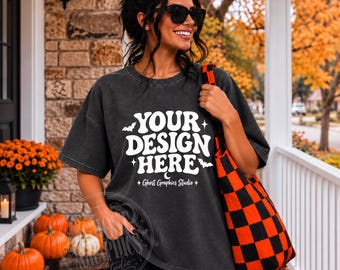 Comfort Colors C1717 Pepper Shirt Mockup | CC 1717 Pepper T-shirt Mock-up | Model Mock | Spooky Fall Halloween | Halloween Shirt Mockup