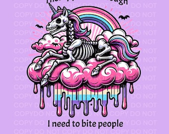 Therapy is not enough I need to bite people PNG, Spooky Unicorn Clipart, Funny mental health sublimation design,DTF Tshirt Transfer