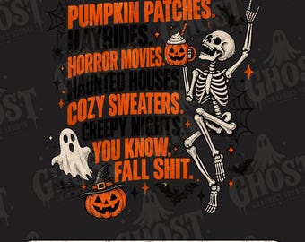 Spooky Fall Skeleton Pumpkin Patch Horror Movies (PNG Digital Download)