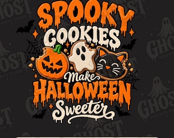 Spooky Cookies Halloween PNG, Spooky Sublimation, Ghost Pumpkin Cat png, Trendy Fall Shirt Design, Halloween Cookies png,
