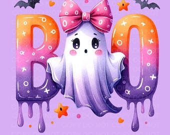 Boo Ghost PNG, Spooky Ghost sublimation design Funny Ghost PNG Halloween lover funny cute ghost Boo halloween png cute ghost with bow