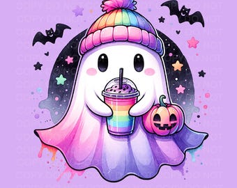 Pastel Ghost PNG, Spooky Ghost sublimation design Pastel Ghost PNG Halloween lover funny cute ghost Boo halloween png cute ghost with beanie