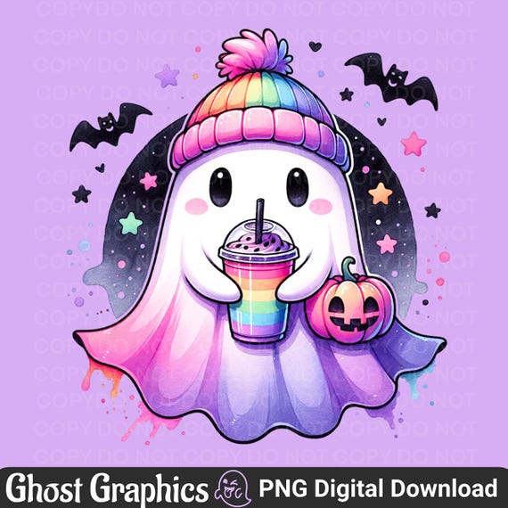 Pastel Ghost PNG, Spooky Ghost sublimation design Pastel Ghost PNG Halloween lover funny cute ghost Boo halloween png cute ghost with beanie