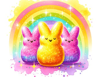 Glitter Rainbow Peeps PNG, Easter Peeps Clipart, Easter sublimation, Peeps Png, Cute Peeps PNG, Glitter Png