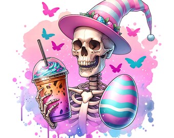 Pastel Easter Skeleton PNG, Easter Bunny Clipart, Spooky Easter sublimation, Skeleton witch Png, Spooky Easter PNG, Spooky Coffee png