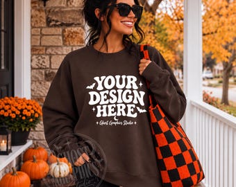 Gildan 18000 Espresso Sweatshirt Mockup | G180 Espresso Crewneck Mockup | Model Mock | Fall Etsy Mockup | Halloween Sweatshirt Mockup