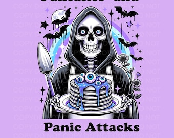 Pancakes And Panic Attacks SVG PNG, Spooky Skeleton, Mental Health Anxiety retro funny sarcastic adult humor sublimation design t- shirt