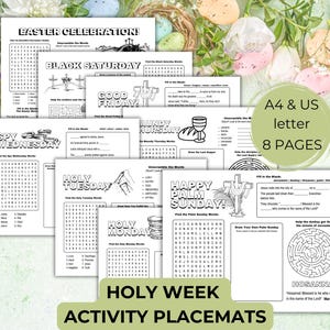Easter Story Bible Activity Placemat Coloring Page for Holy Week Sunday School Kids Activities Good Friday Resurrection Church Printable