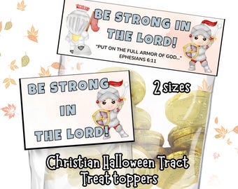 Christian Halloween Tract Goodie Bag Treat Topper Bible Verse Trunk or Treat Gospel Autumn Fall Festival Harvest Basket Tag Armor of God