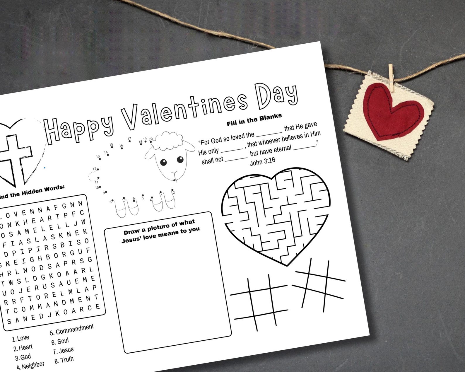Valentines Day Bible Activity Placemat Coloring Page Kids Valentine ...