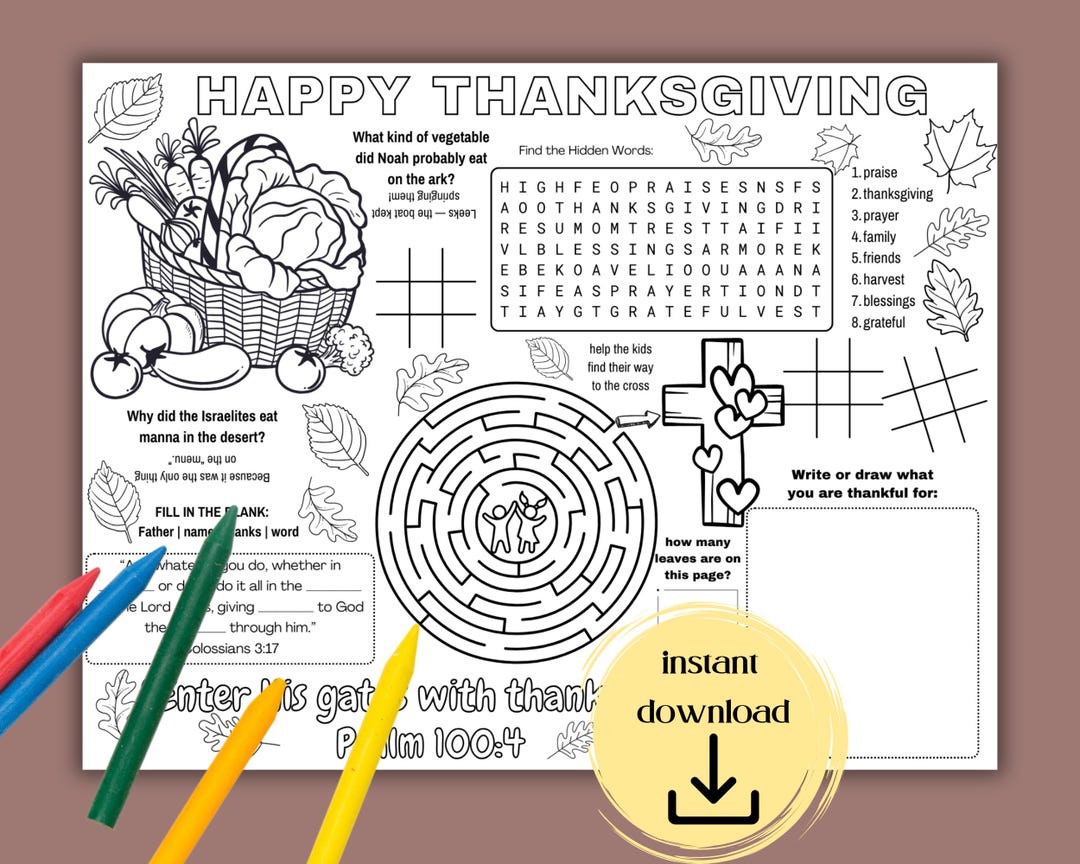 Christian Thanksgiving Activity Placemat Thanksgiving Day Printable ...
