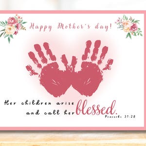 Christian Handprint Art Printable Mothers Day Keepsake Religious Mothers Day Craft Proverbs 31 Preschool Activity Gift for Mom from Children