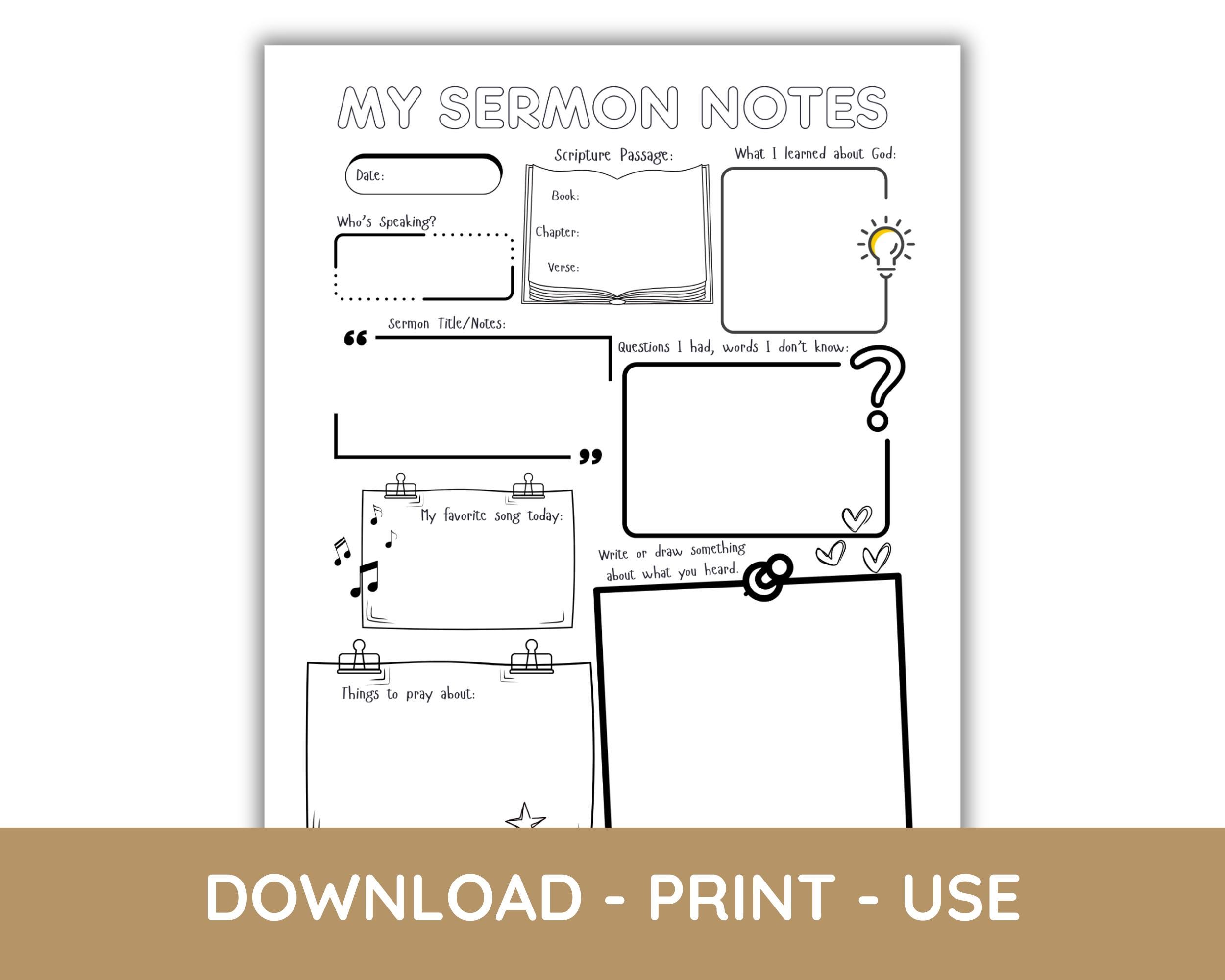 Sermon Notes for Kids Weekly Bible Note Taking Template for Sunday ...