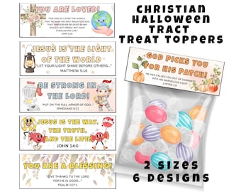 Christian Halloween Tract Goodie Bag Treat Topper Bible Verse Trunk or Treat Gospel Autumn Fall Festival Harvest Basket Gift Tag Top Bundle