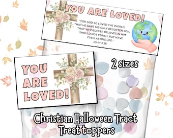 Christian Halloween Tract Goodie Bag Treat Topper Bible Verse Trunk or Treat Gospel Autumn Fall Festival Harvest Basket Gift Tag Blessings
