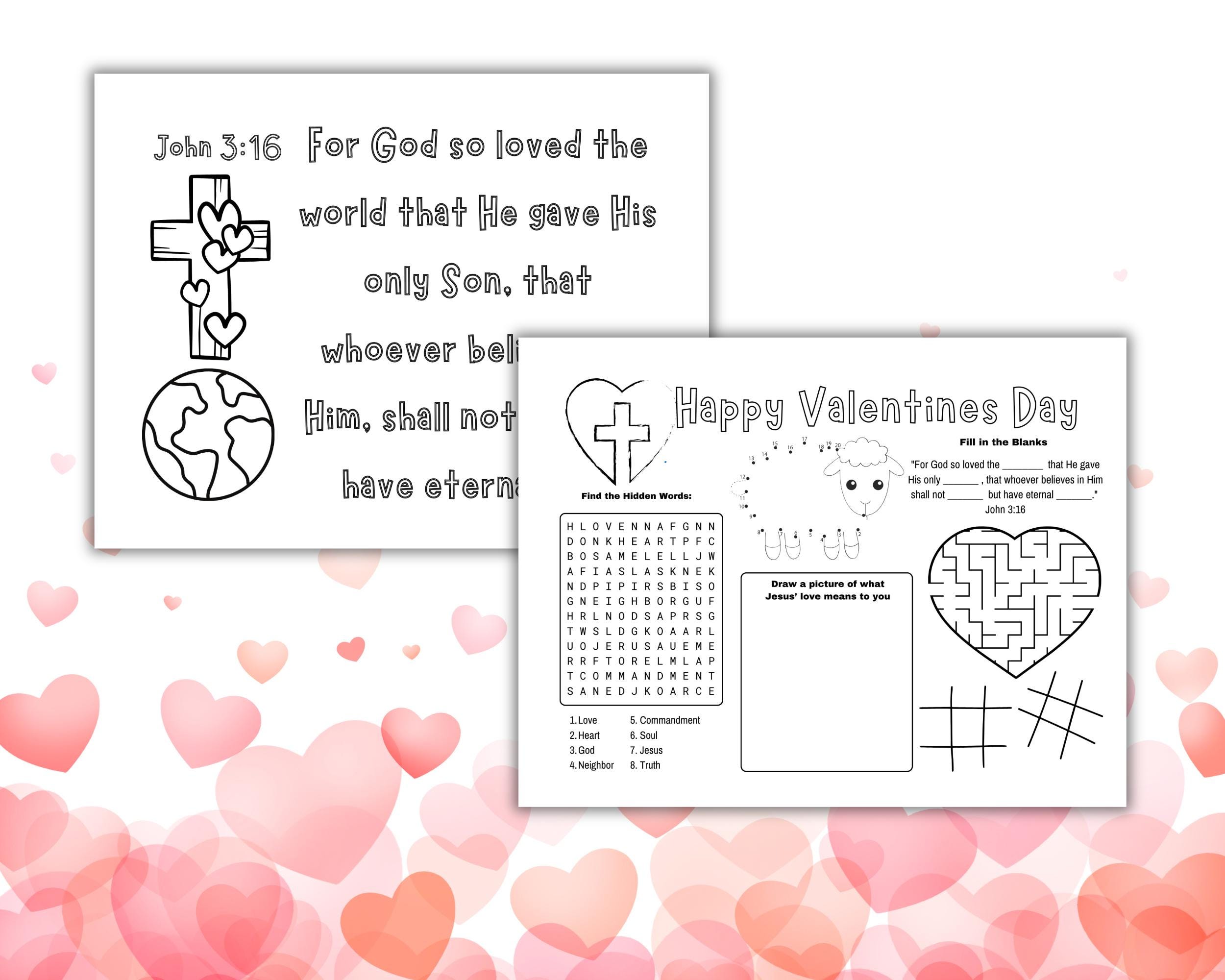 Valentines Day Bible Activity Placemat Coloring Page Kids Valentine ...