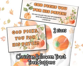 Christian Halloween Tract Goodie Bag Treat Topper Bible Verse Trunk or Treat Gospel Autumn Fall Festival Harvest Basket Gift Tags Pumpkin