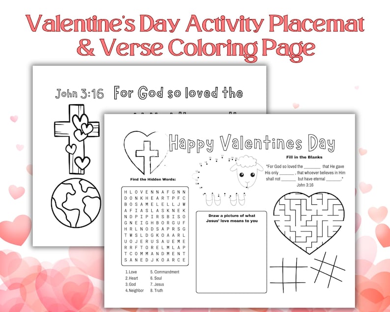 Valentines Day Bible Activity Placemat Coloring Page Kids Valentine ...
