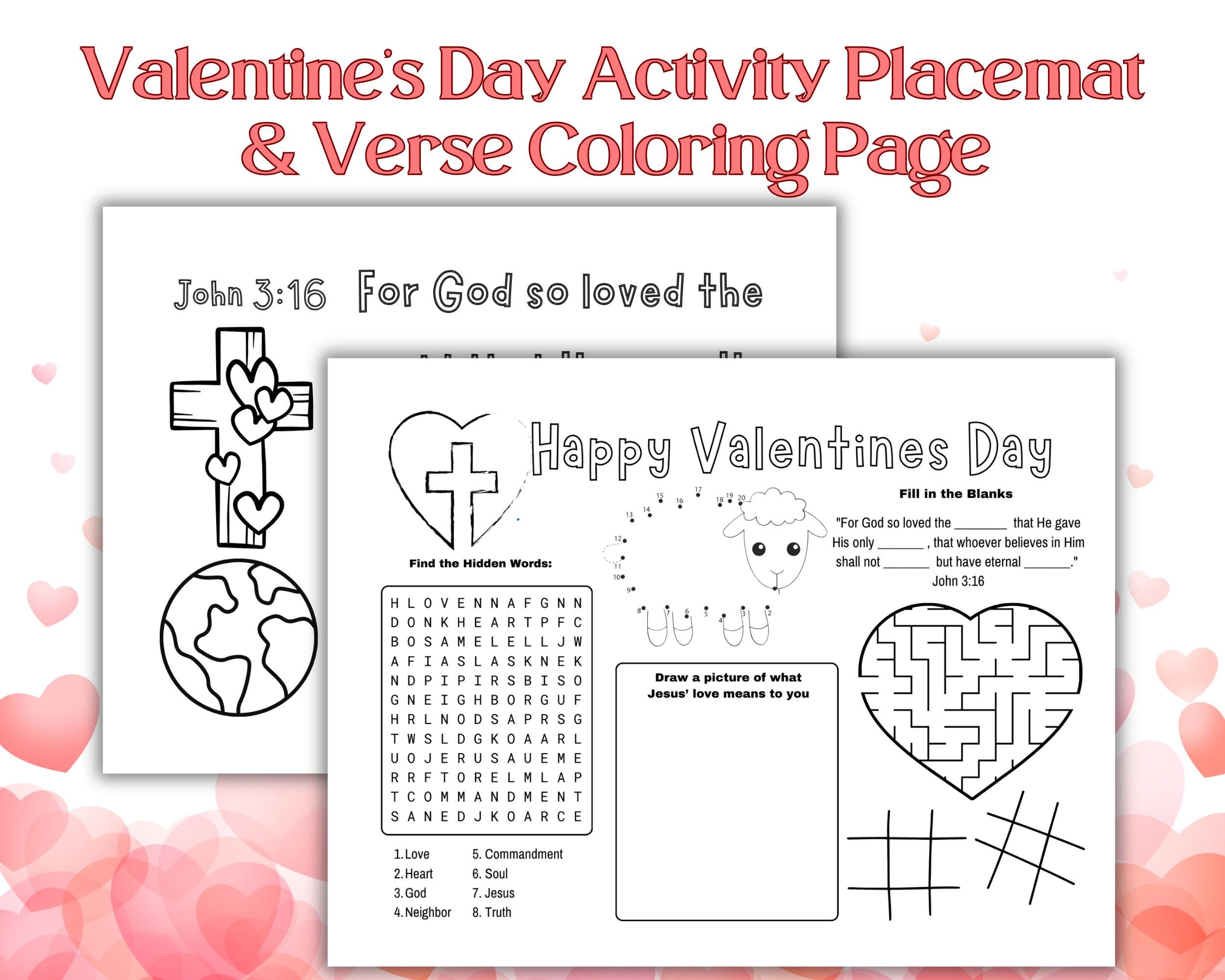 Valentines Day Bible Activity Placemat Coloring Page Kids Valentine ...