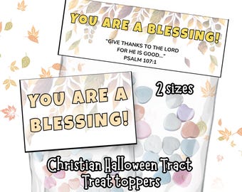Christian Halloween Tract Goodie Bag Treat Topper Bible Verse Trunk or Treat Gospel Autumn Fall Festival Harvest Basket Gift Tag Blessing